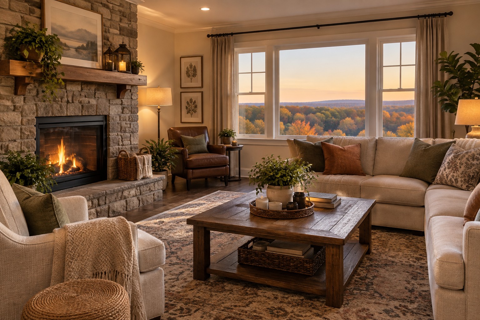 A cozy Maryland living room, illustrative